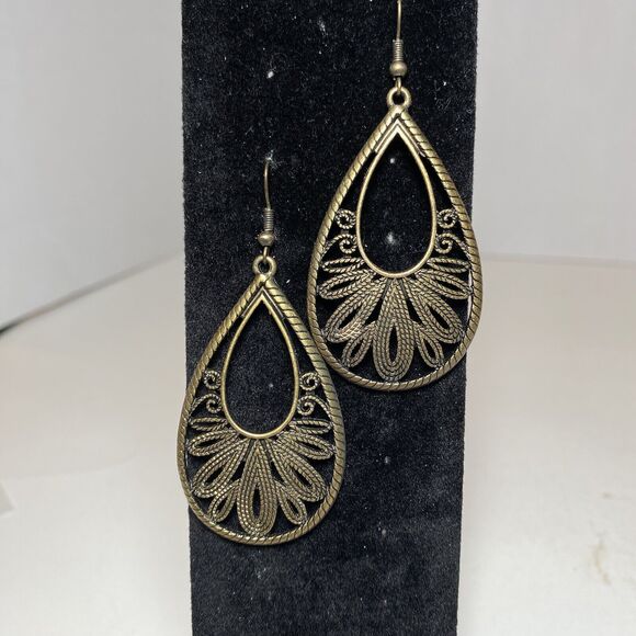 Gold Filigree Pierced Dangle Earrings GF 3 Inches - Picture 5 of 5